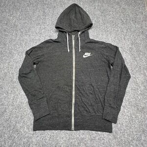 Nike Full Zip Hoodie Large Charcoal Gray Heathered Logo Sweatshirt